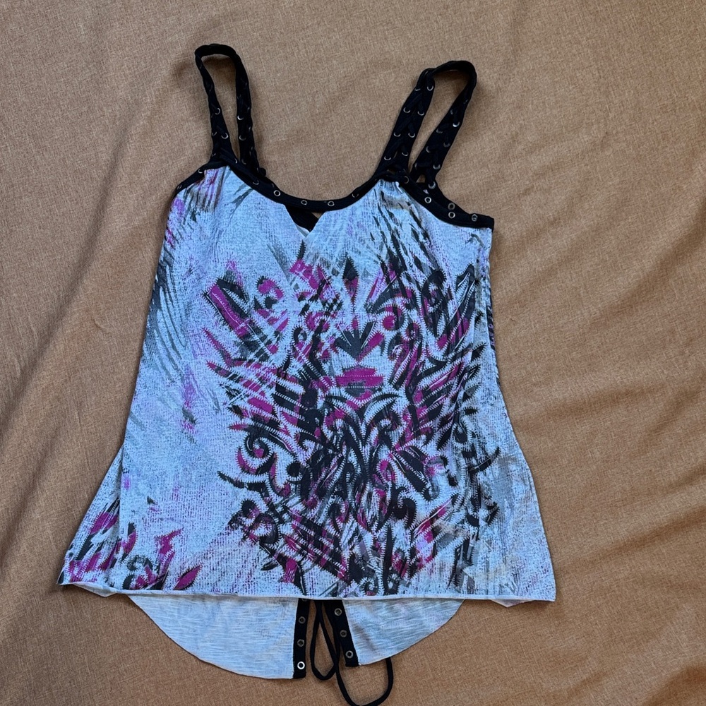 Harley Davidson Lace Up Tank Top w Grommets Size Small Sexy!